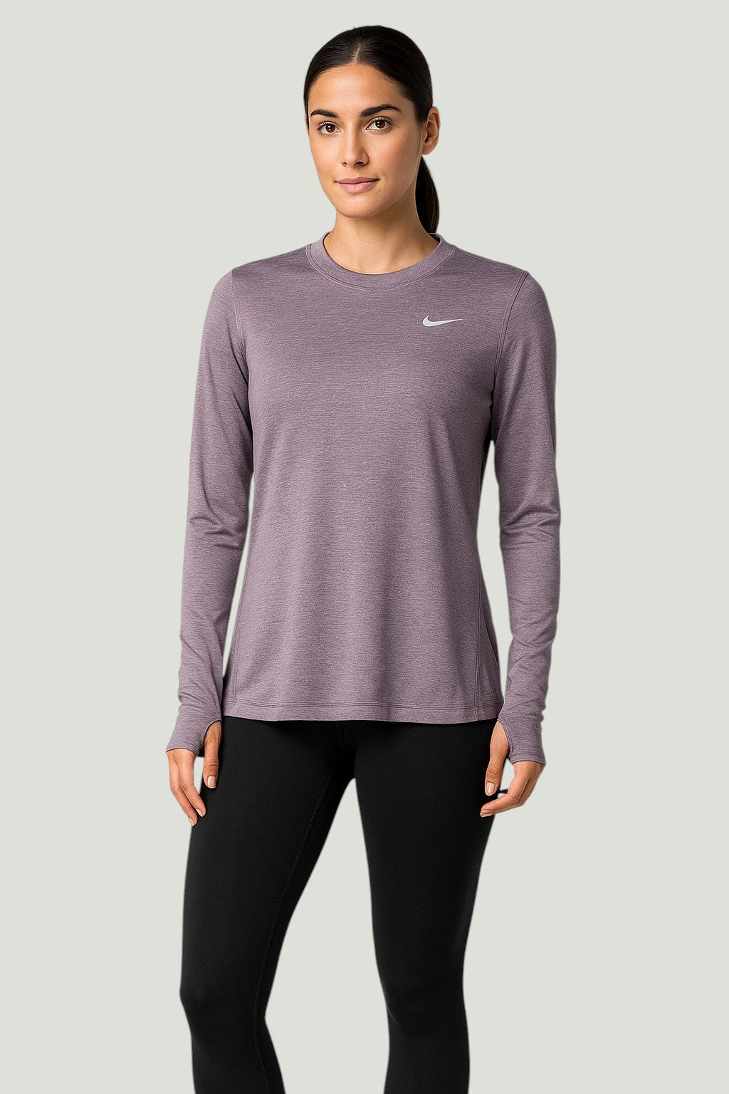 Nike buso deportivo lila para mujer de manga larga con tela transpirable y logo bordado