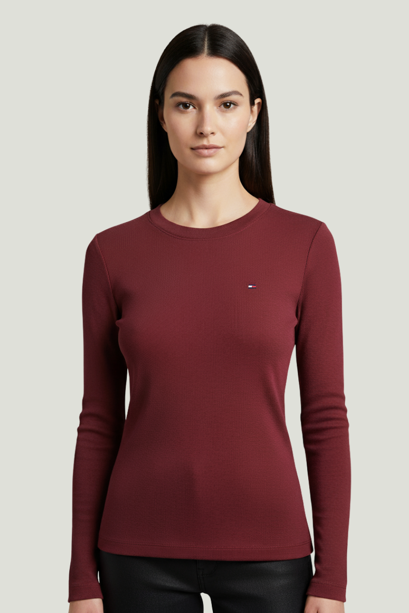 Tommy Hilfiger Camiseta vinotinto de manga larga para mujer