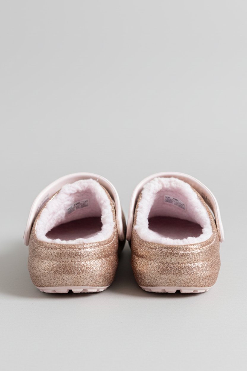 Crocs dorados con felpa interna para niña