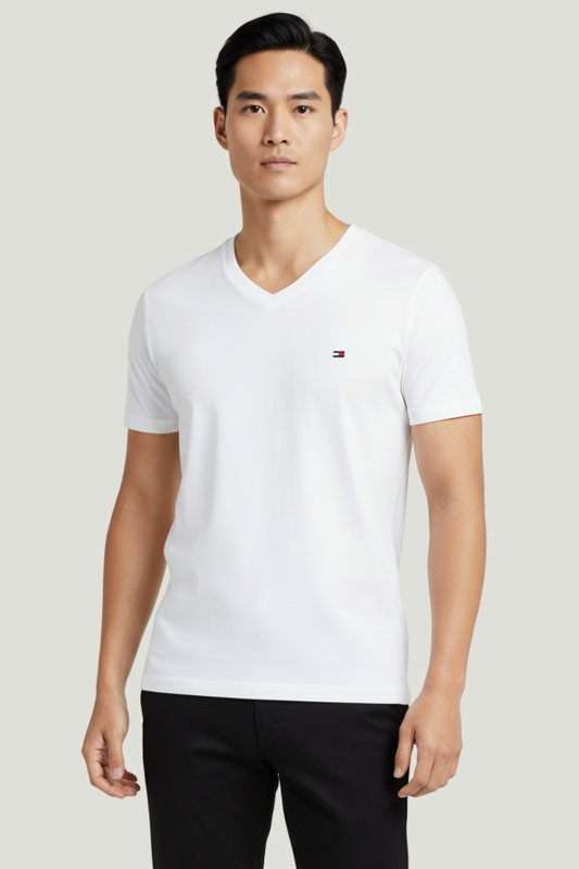 Tommy Hilfiger Pack 3 camisetas cuello en V para hombre blanco, gris y azul oscuro