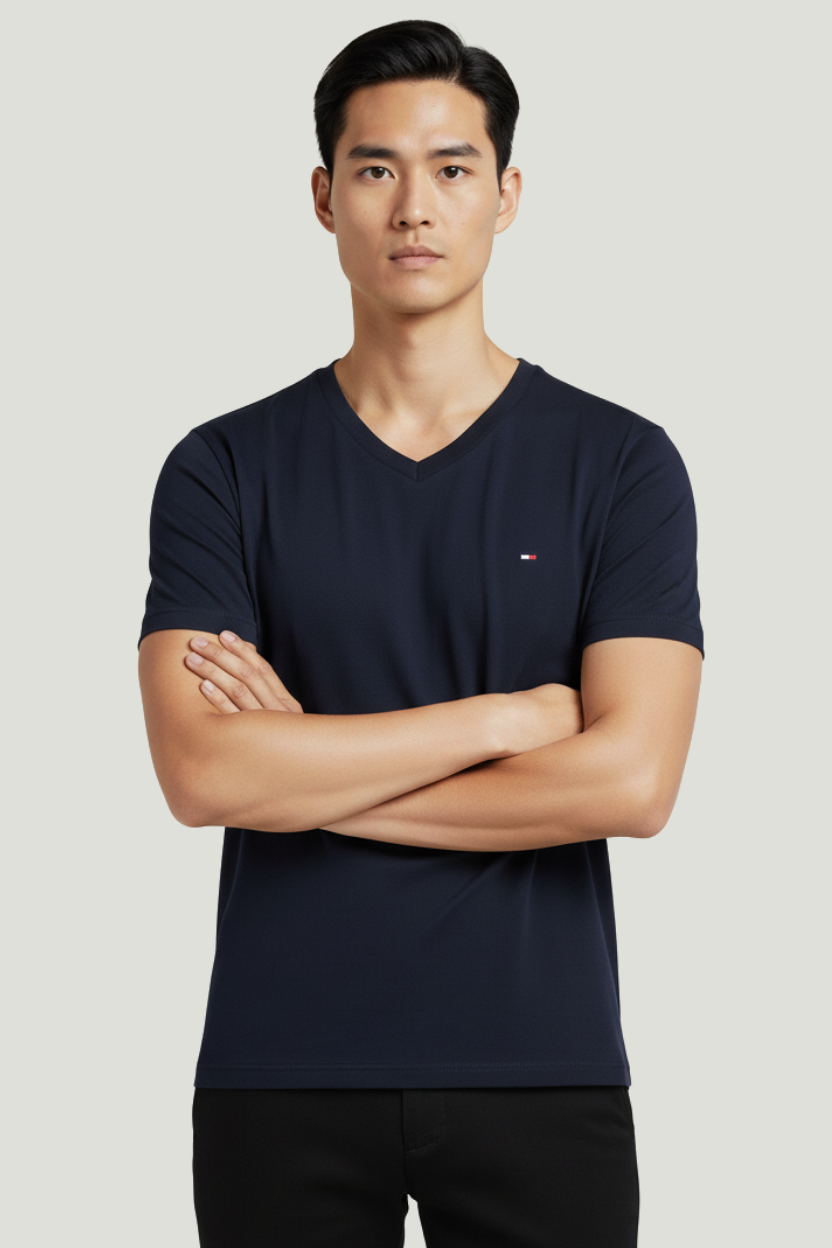 Tommy Hilfiger Pack 3 camisetas cuello en V para hombre blanco, gris y azul oscuro