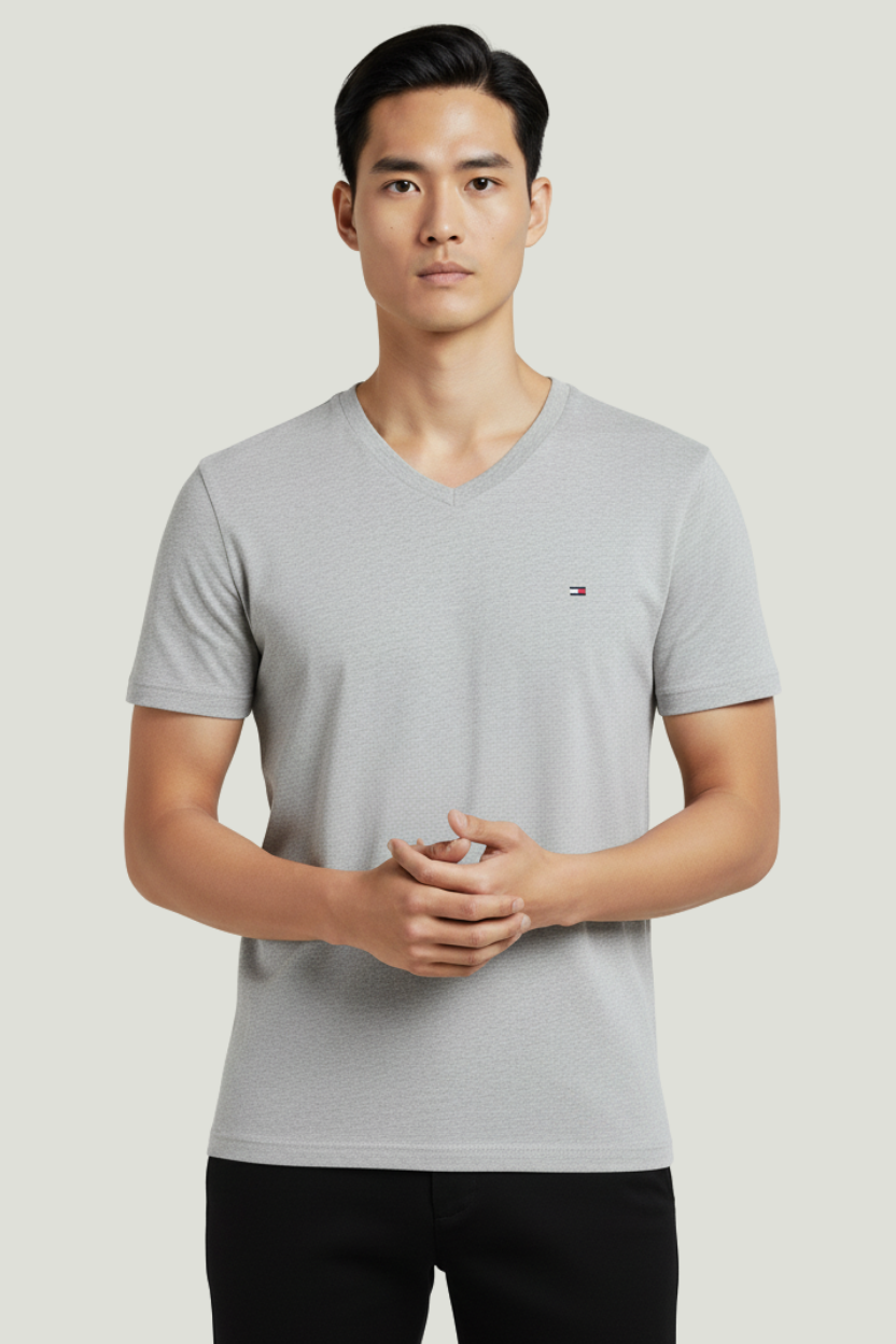 Tommy Hilfiger Pack 3 camisetas cuello en V para hombre blanco, gris y azul oscuro