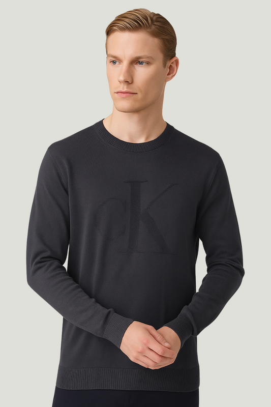 Calvin Klein Buso gris oscuro para hombre cuello redondo