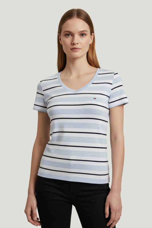 Tommy Hilfiger Camiseta azul con cuello en V para mujer