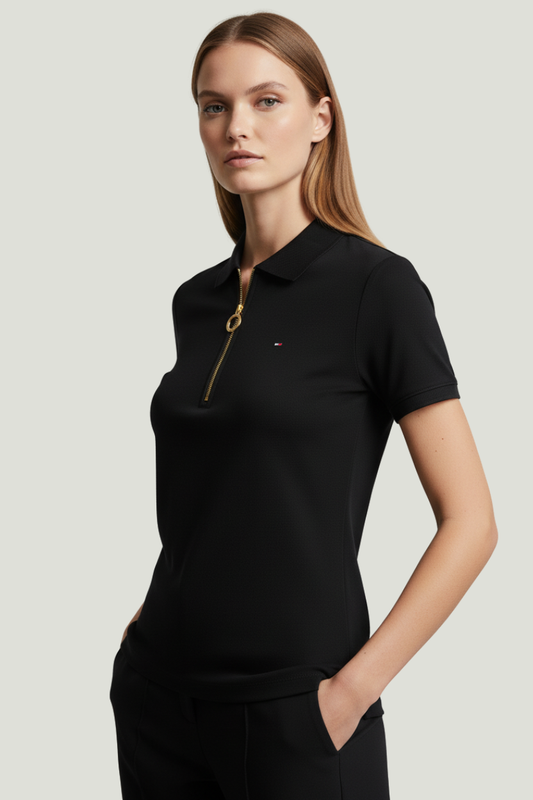Tommy Hilfiger Polo negro para mujer con cremallera