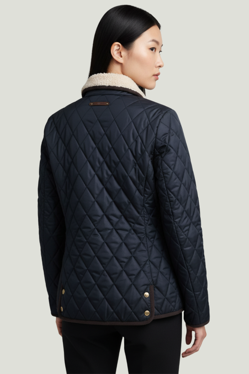 Polo Ralph Lauren Chaqueta acolchada azul oscura para mujer con cuello en borrego