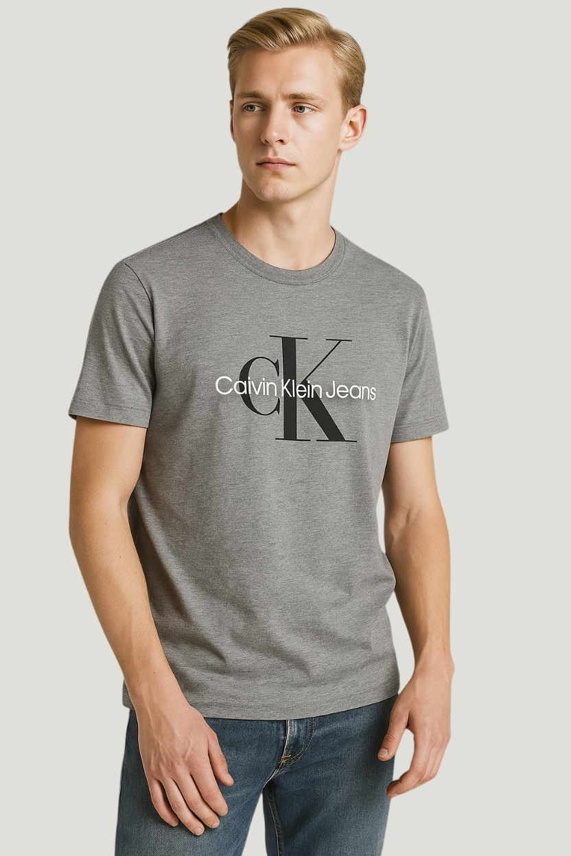 Calvin Klein Camiseta gris para hombre con logo frontal