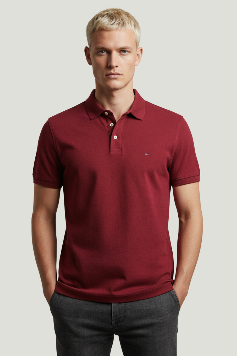 Tommy Hilfiger Polo vinotinto para hombre corte clásico