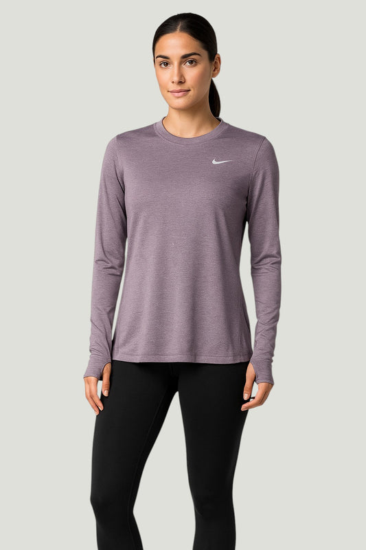 Nike buso deportivo lila para mujer de manga larga con tela transpirable y logo bordado