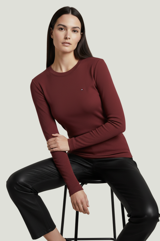Tommy Hilfiger Camiseta vinotinto de manga larga para mujer