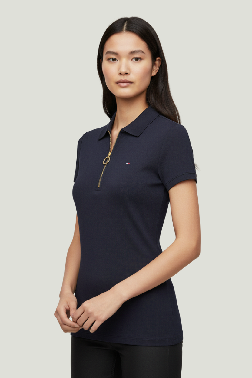 Tommy Hilfiger Polo azul oscuro para mujer con cremallera